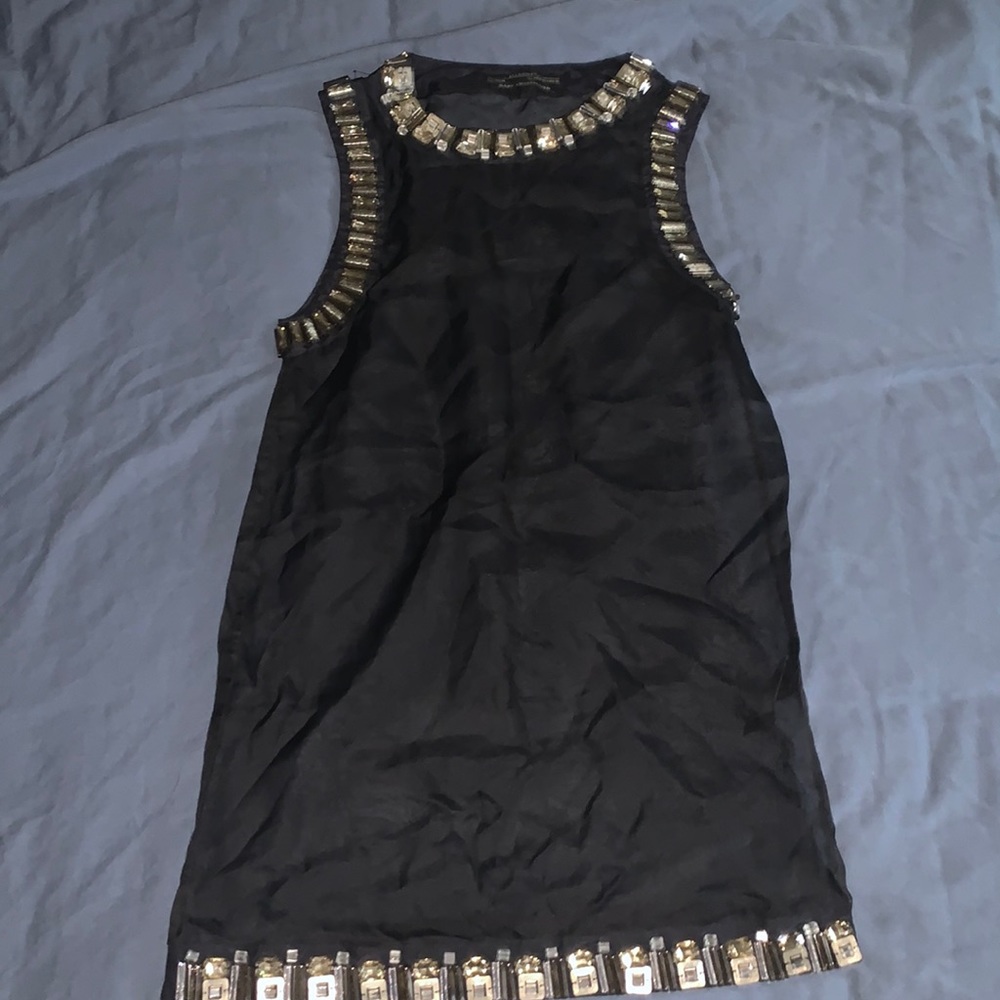 See through black dress with hand embellished gems around